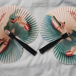 Vintage Hawaii Themed Folding Hand Paper  Fans